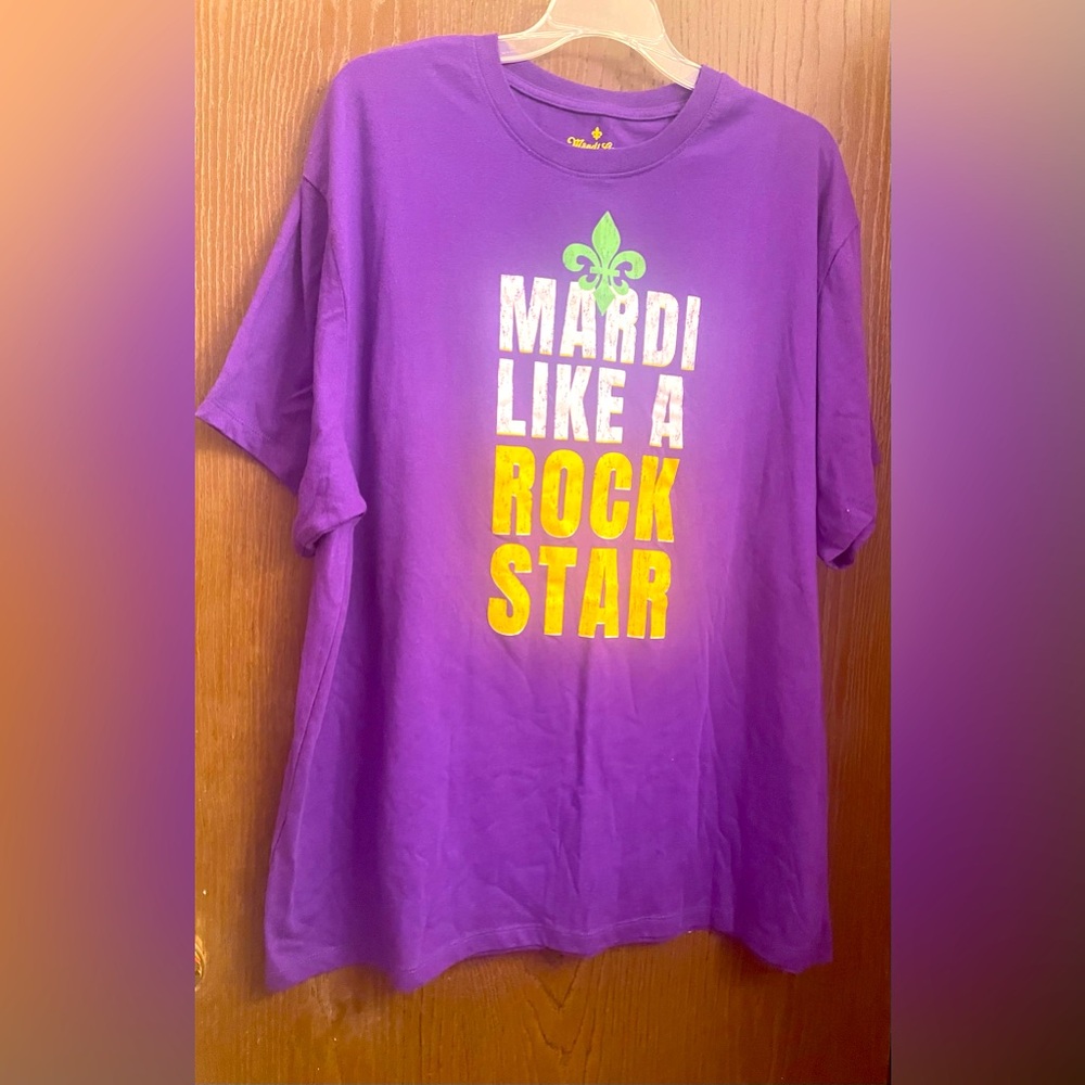 Mardi Gras Brand Purple with “Mardi Like A Rock Star “ Women Shortsleeve 2X